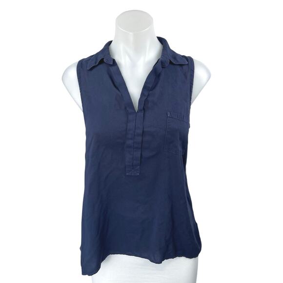 Splendid Women's Blue Sleeveless Collared V-Neck Pocket Shirt Blouse Top Size S - Picture 1 of 4
